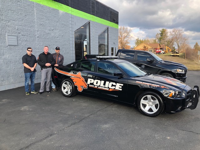 From left to right:  Josh Popnick, owner of Blackout Tinting; Officer Robert Daerr, GL School Resource Officer; and Chief John Sleasman, Latrobe Police Department.
