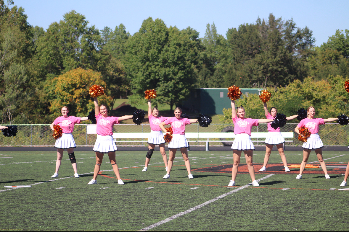 The cheerleaders also wore pink in support of Breast Cancer Awareness month on Friday. The girls wore pink shirts and bows. Cheerleader, Brianna Vesely said, “October to us isn’t just about wearing pink. A lot of us have lost someone to breast cancer or know someone who’s had it, so it touches our hearts and we want to bring awareness to it.”
