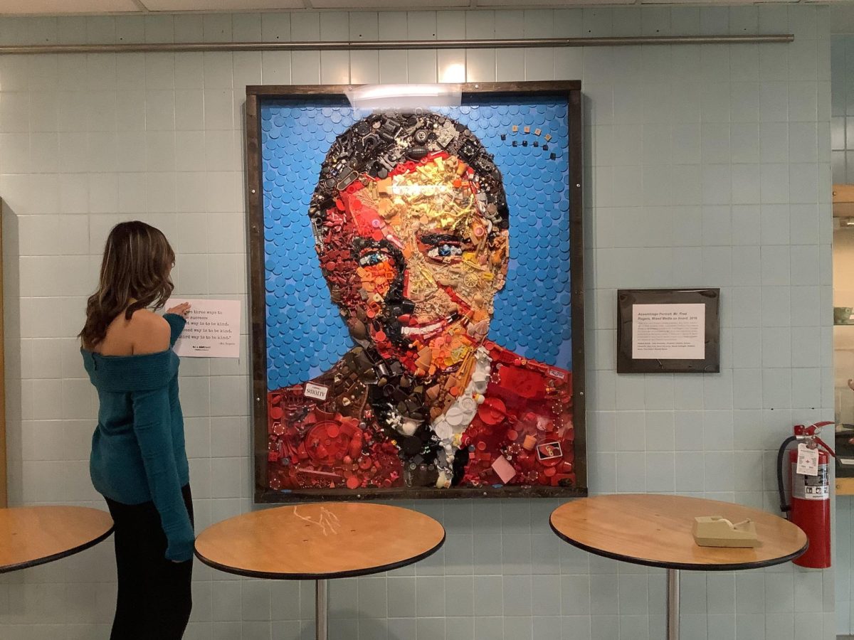 Mr Rogers mural displayed in the high school. 