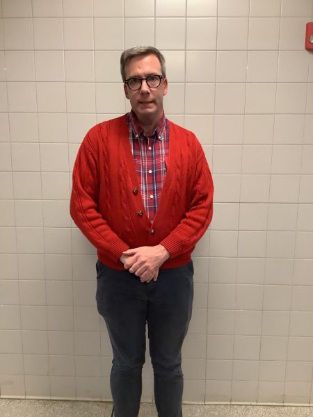 Mr Williams in his red cardigan.