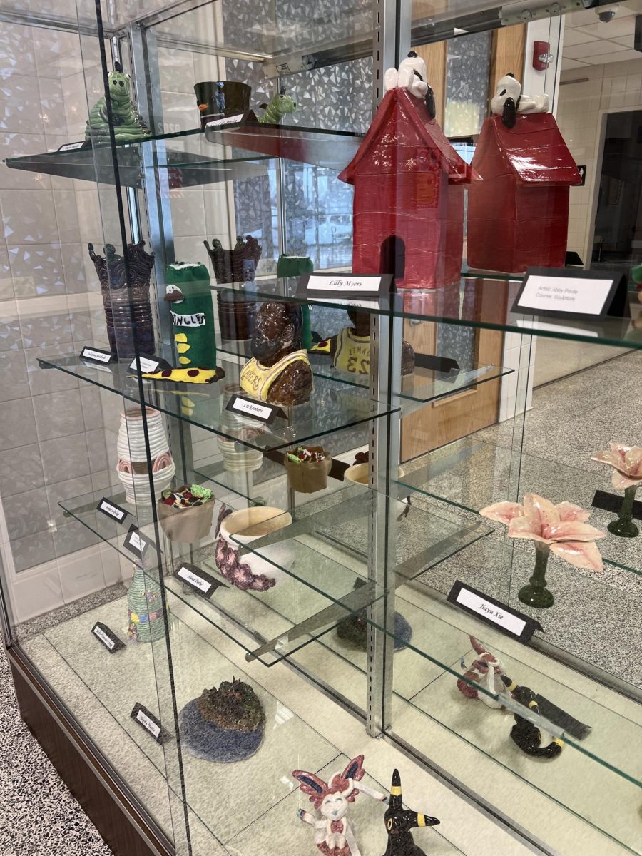 Display case full of pieces seen in the commons area.
